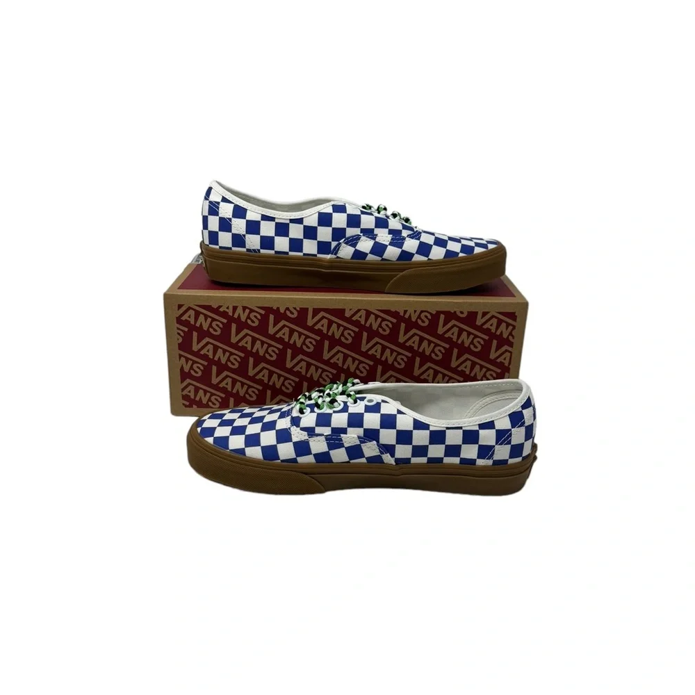 VANS Authentic Shoe Women Check Sneaker Skate Low Canvas Blue White VN0009PVY6Z